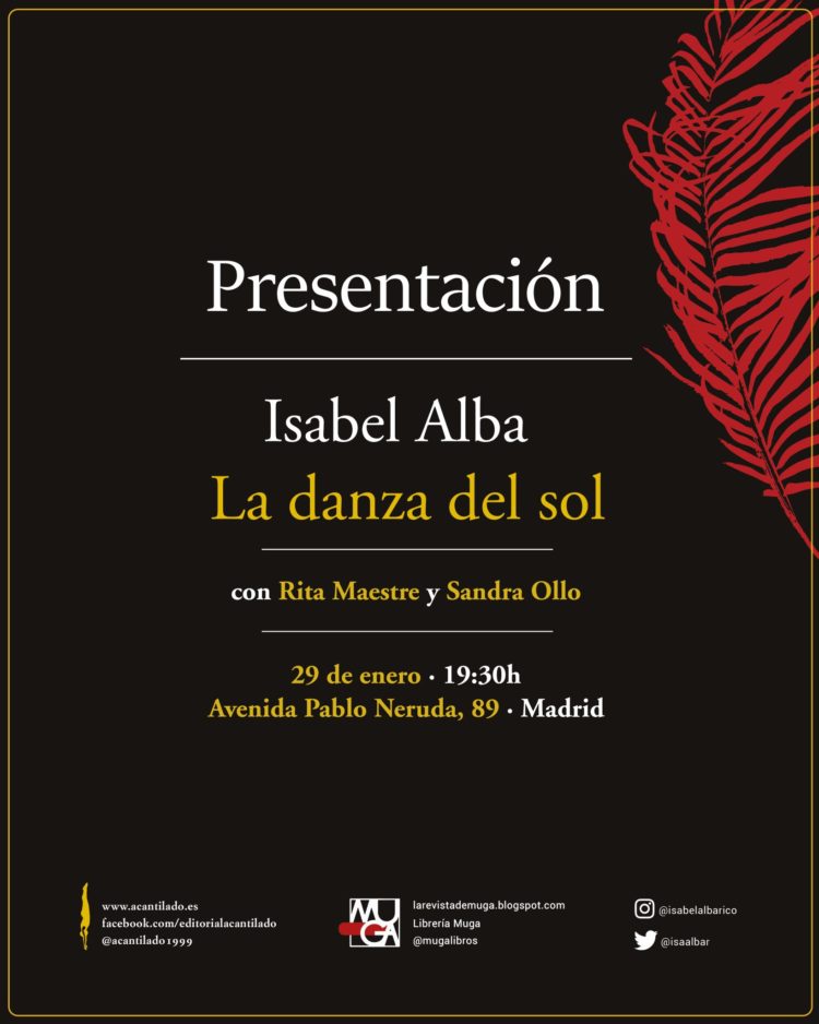 Cartel de la presentación de 'La danza del sol' en la librería Muga