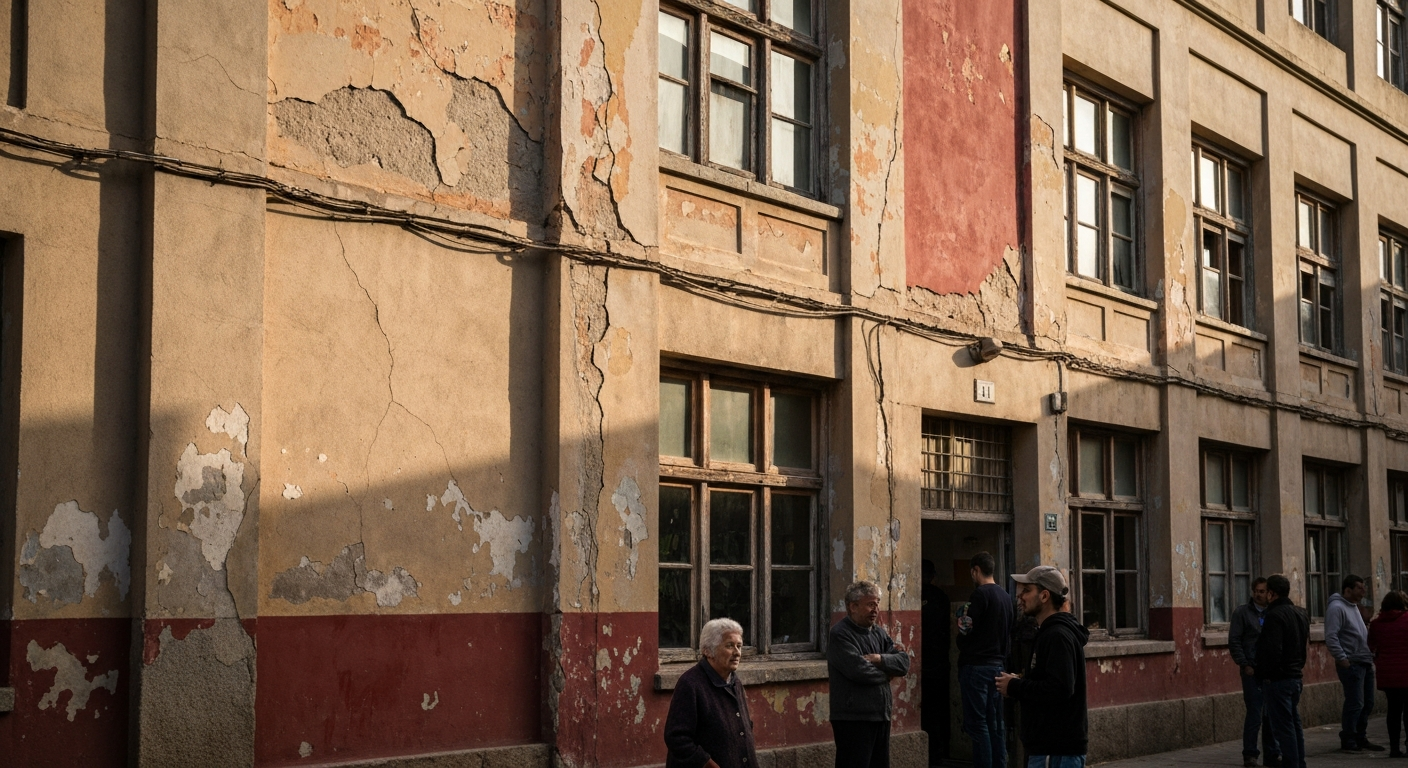 Vecinos concentrados frente a un centro educativo en Vallecas exigiendo mejoras en infraestructuras