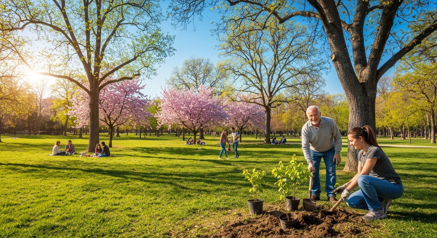 Plantación de árboles en el parque Payaso Fofó, Puente de Vallecas, con motivo del Día del Árbol 2026