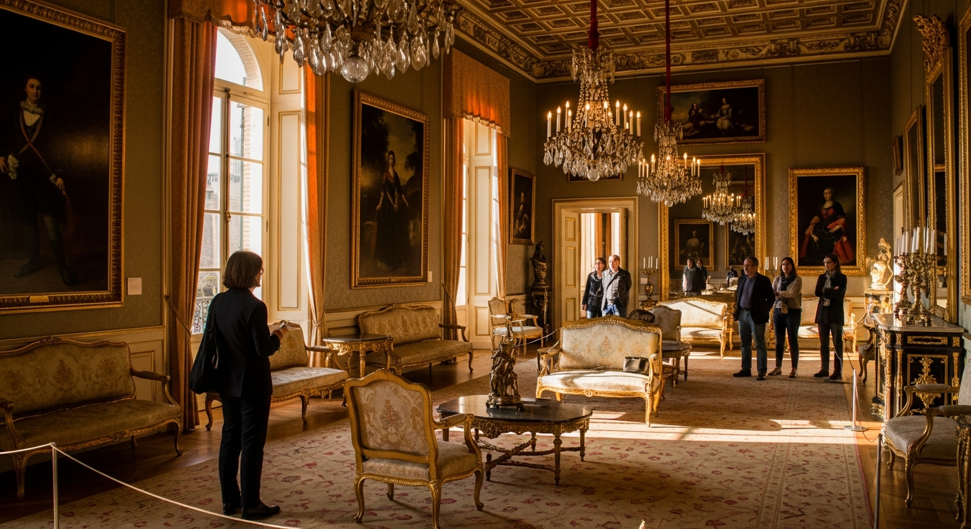 Interior del Museo del Romanticismo de Madrid, sala con mobiliario y pinturas del siglo XIX