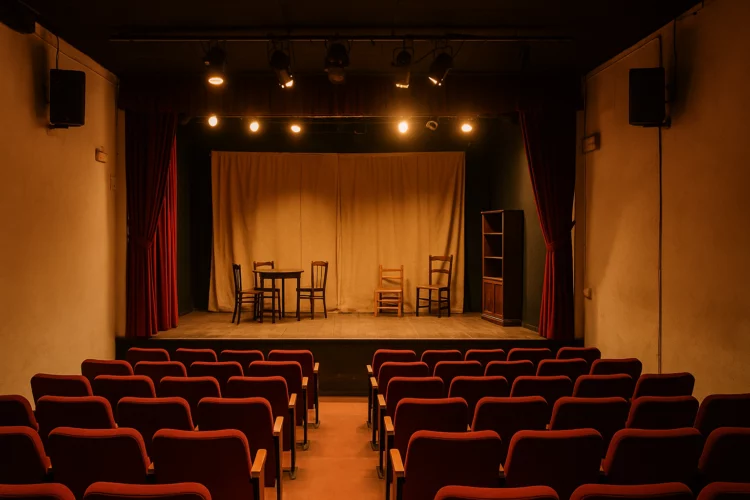 Ambiente teatral de barrio para ilustrar el evento Arte y Coraje en Vallecas
