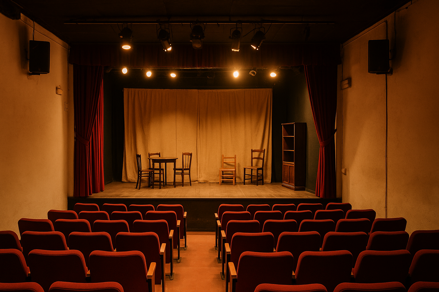 Ambiente teatral de barrio para ilustrar el evento Arte y Coraje en Vallecas