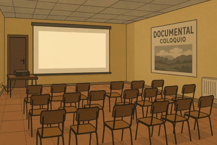 Ilustración de una proyección documental con coloquio en un centro cultural de barrio