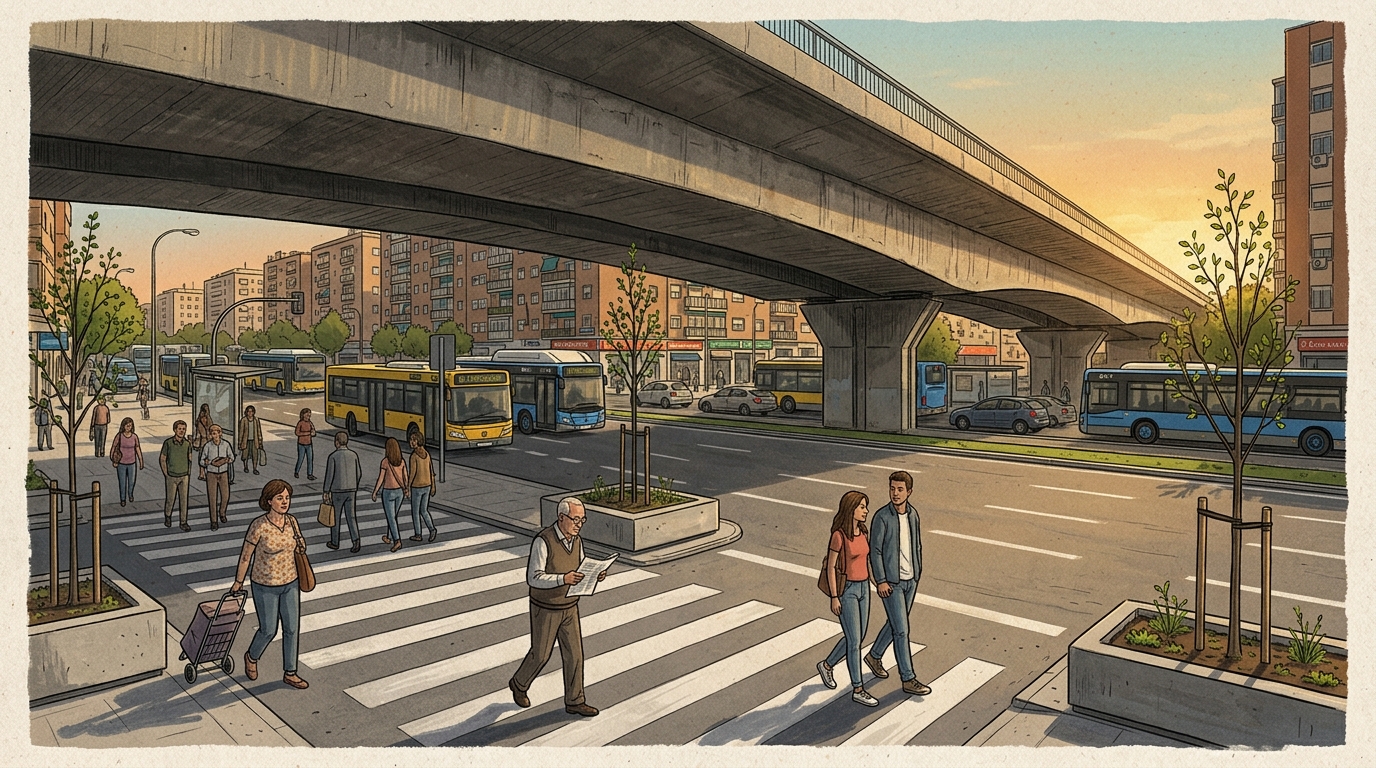Infografía del proyecto Vallecas Abierto en el entorno del Puente de Vallecas