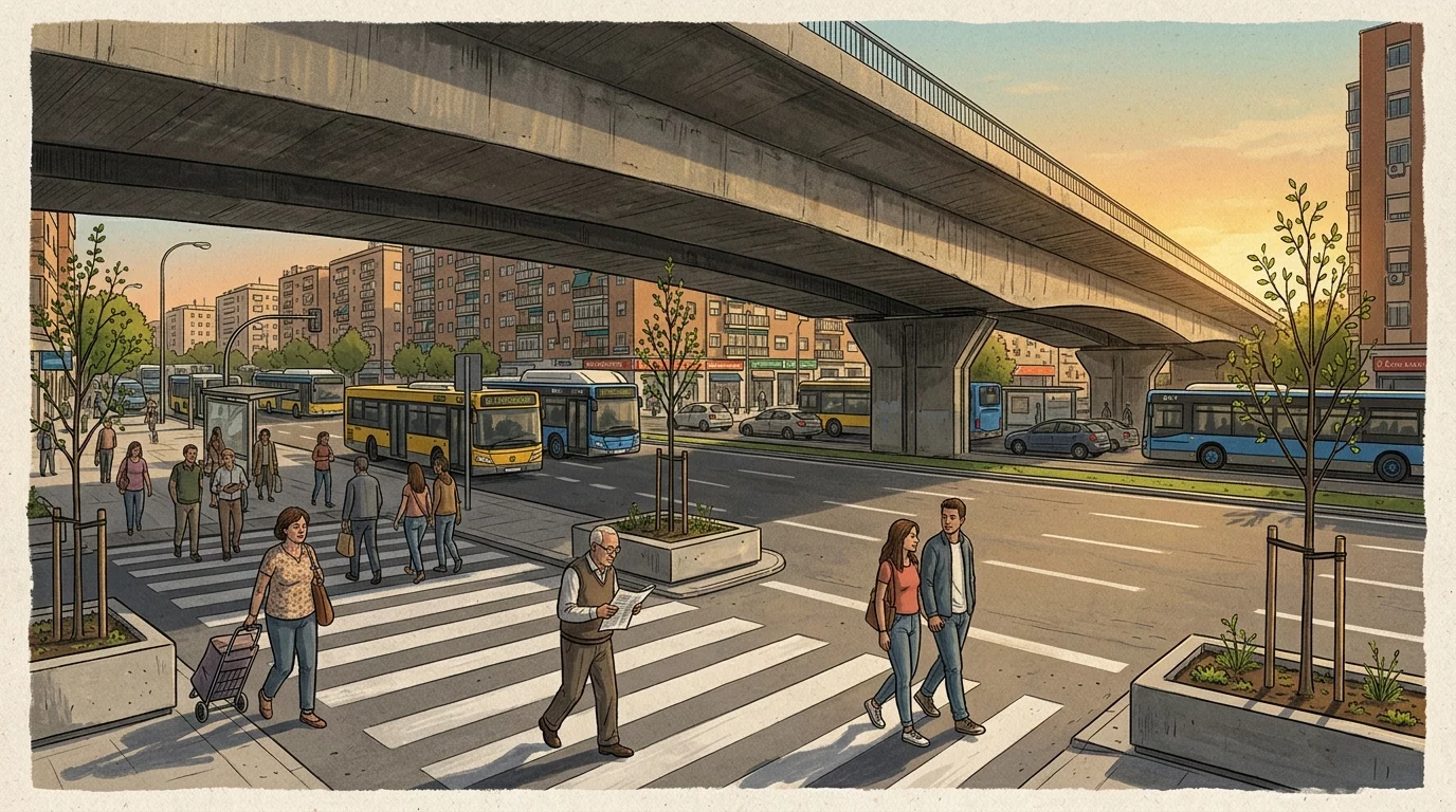 Infografía del proyecto Vallecas Abierto en el entorno del Puente de Vallecas