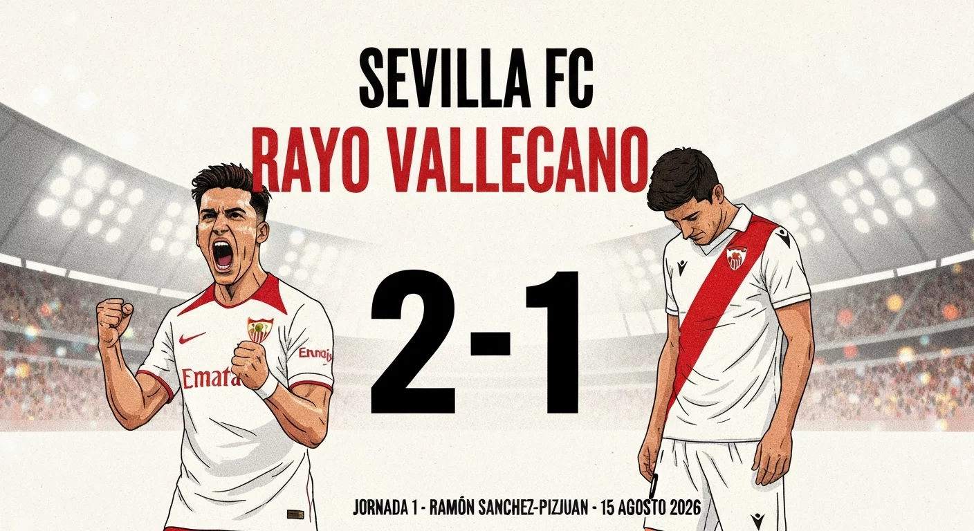 Matchcard ilustrada del Sevilla FC 2-1 Rayo Vallecano