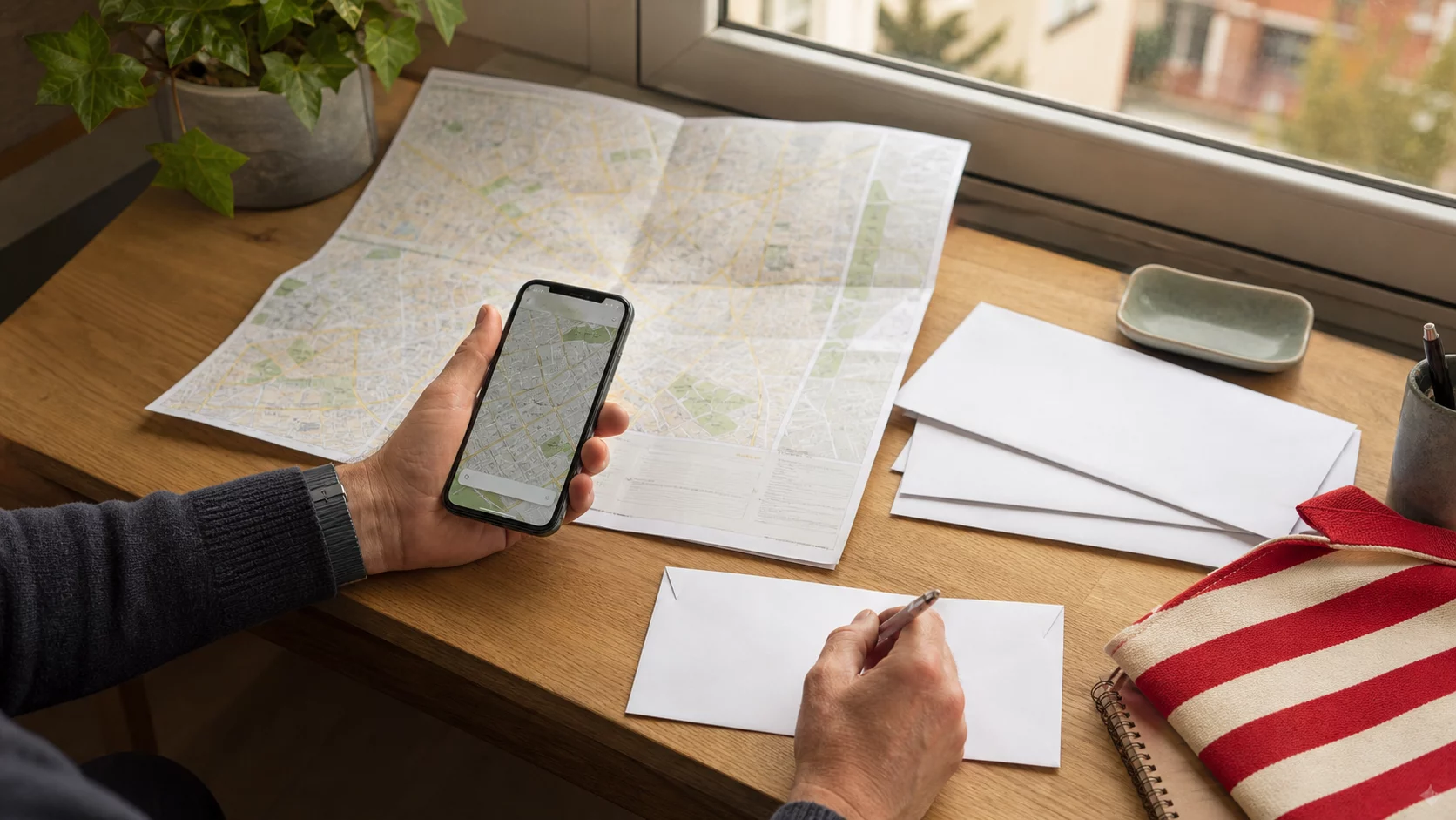 Consulta de una dirección y un código postal sobre un mapa de Madrid