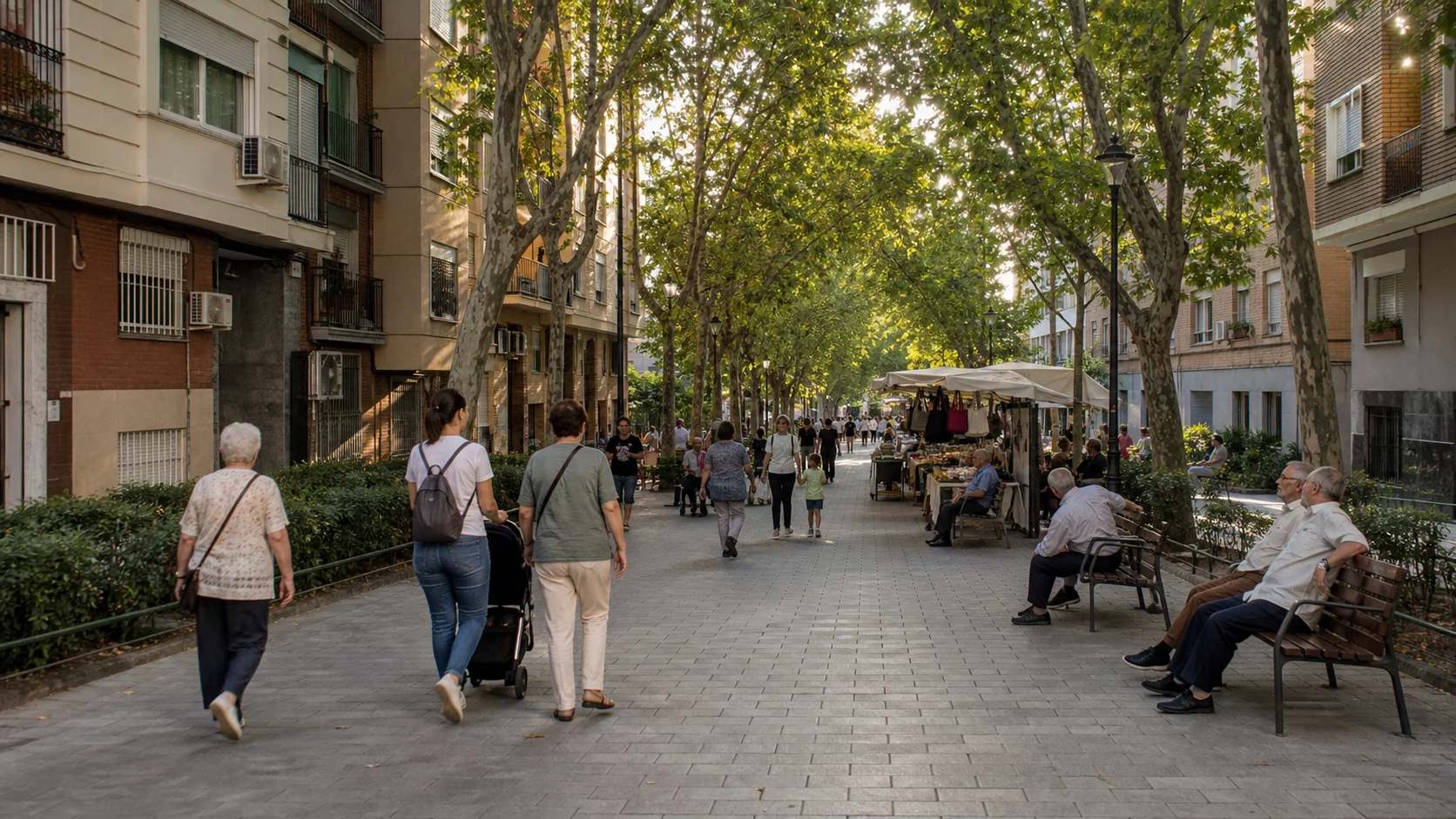 Paseo arbolado del Bulevar de Peña Gorbea en Puente de Vallecas