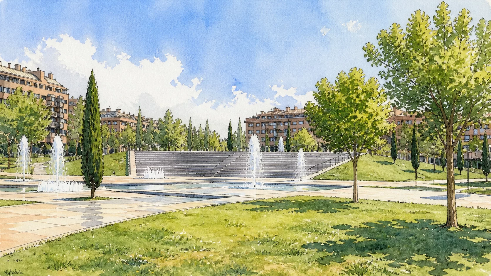 Recreación periodística del auditorio y las zonas verdes del Parque Lola Camarena