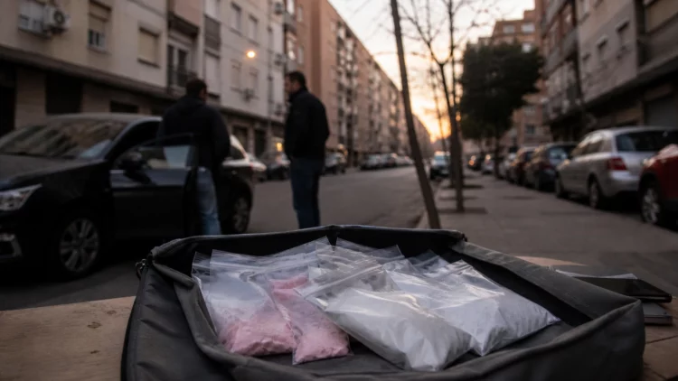 Recreación de una intervención policial por drogas en una calle de Puente de Vallecas