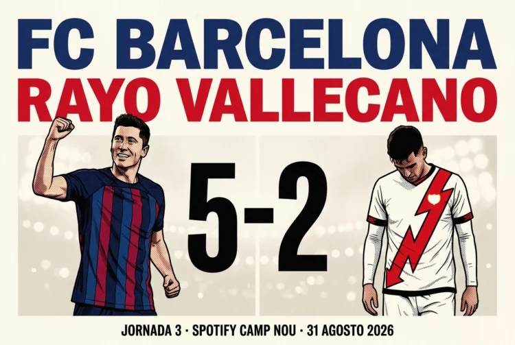 Matchcard del FC Barcelona 5-2 Rayo Vallecano en la jornada 3 de LaLiga
