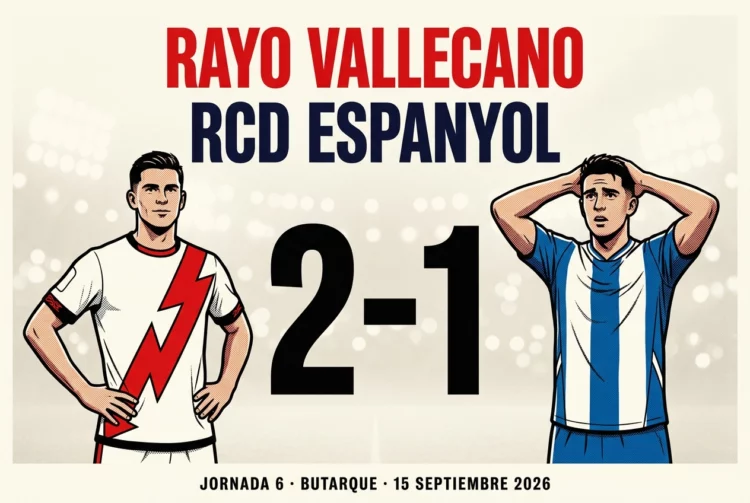 Matchcard del Rayo Vallecano 2-1 RCD Espanyol, jornada 6 de LaLiga 2026-27
